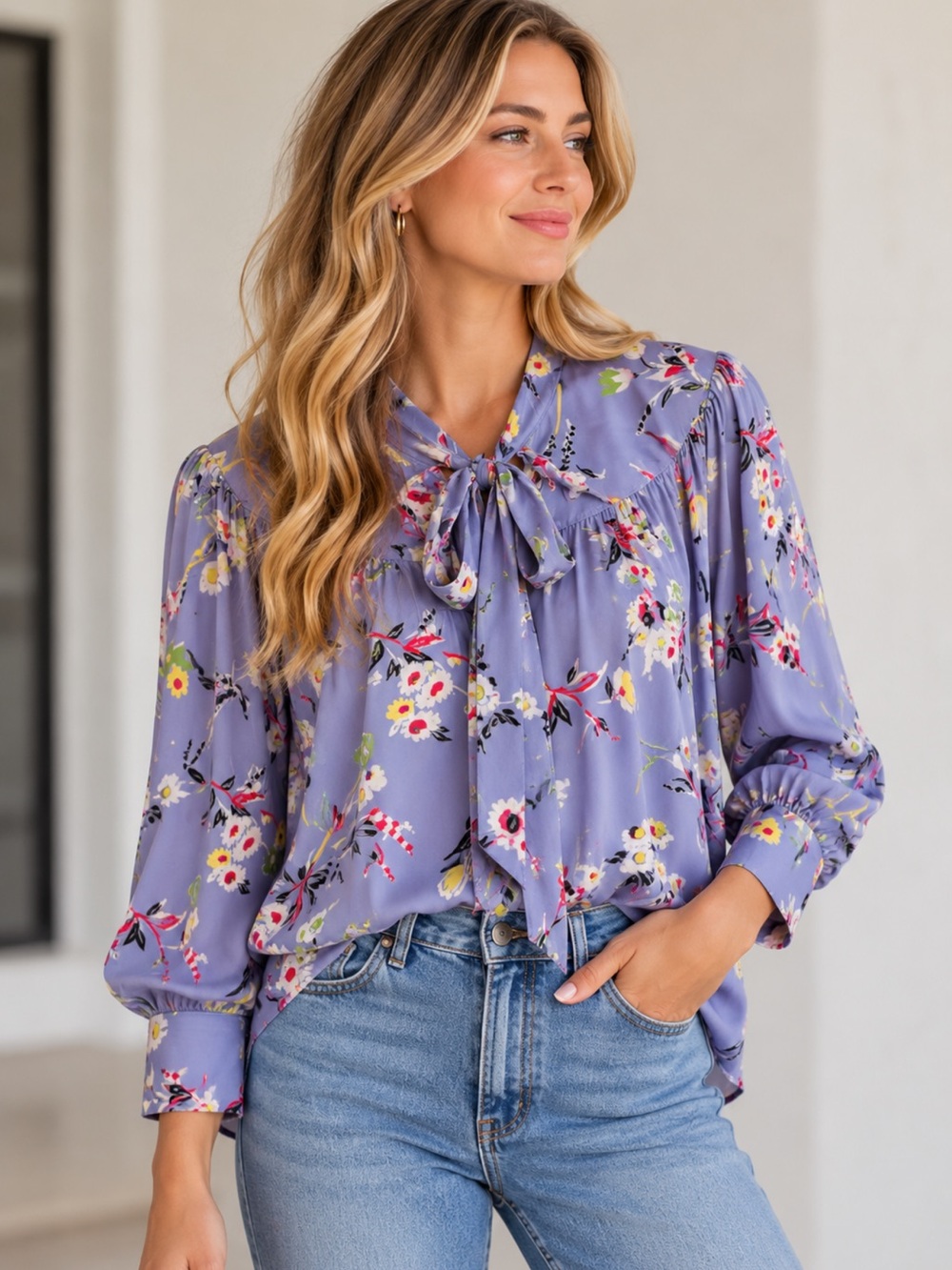 POLO RALPH LAUREN 100% Silk Purple Floral Daisy Blouse